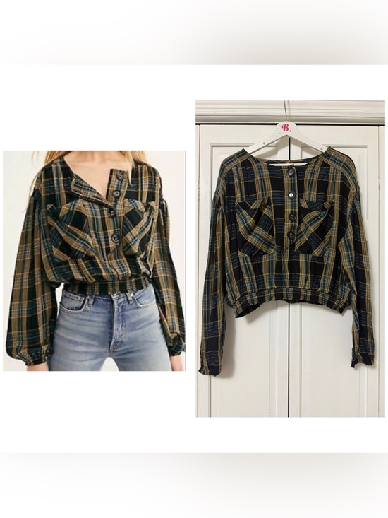 Free People Tops - Free People It's The Good Life Plaid Cropped Blouse Boho Lagenlook Slouchy